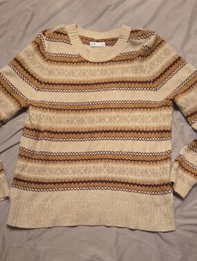 croft & barrow Cream and Brown Striped Crewneck Sweater